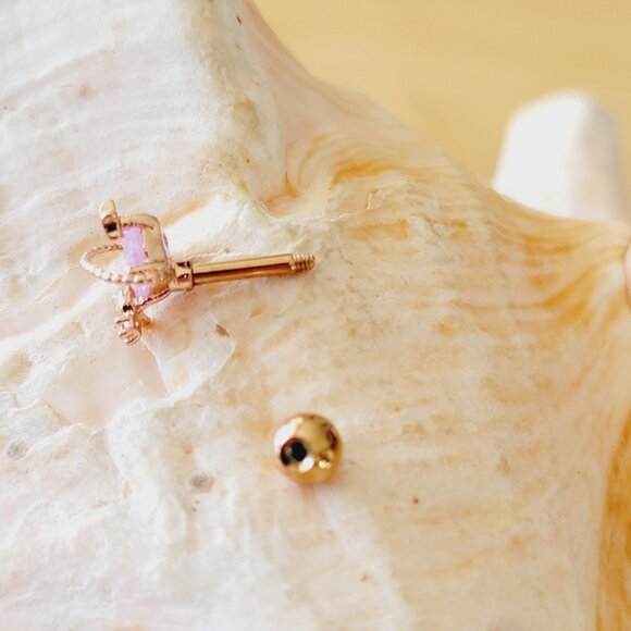 16G Rose Gold Planet Saturn with imitation pink opal clear CZ helix cartilage - Picture 5 of 6